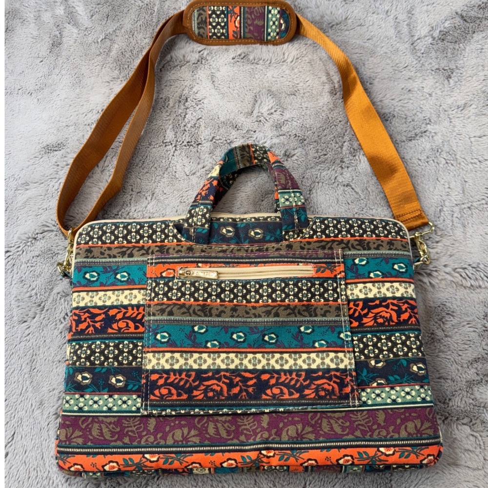 Kinmac Bohemian Laptop Bag Shoulder Strap Multi Color Floral Stripe 15.5 Inch - Picture 2 of 16